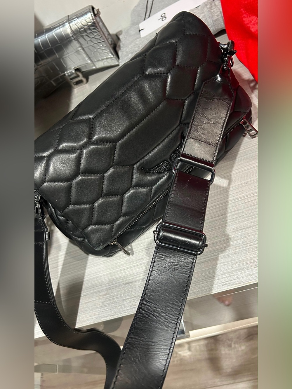 a Zadig & Voltaire Rocky XL Mat Scale black leather shoulder bag